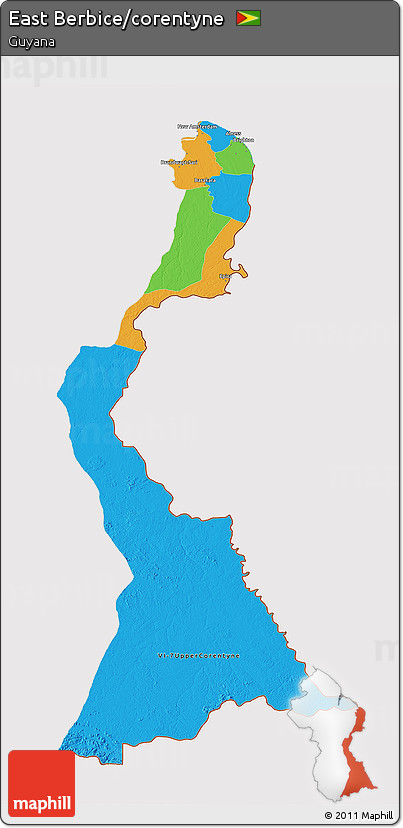 Political 3D Map of East Berbice/corentyne, cropped outside