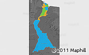 Political 3D Map of East Berbice/corentyne, darken, desaturated