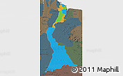Political 3D Map of East Berbice/corentyne, darken, semi-desaturated