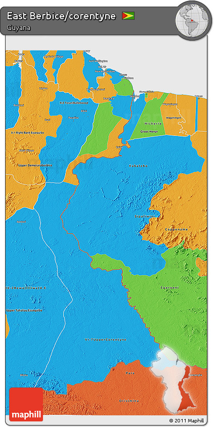Political 3D Map of East Berbice/corentyne