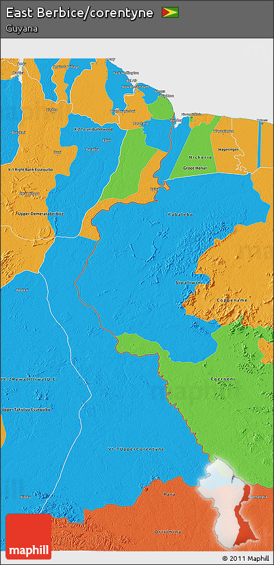 Political 3D Map of East Berbice/corentyne