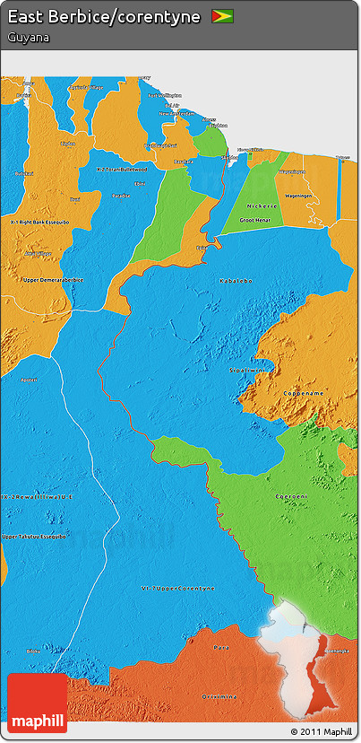 Political 3D Map of East Berbice/corentyne