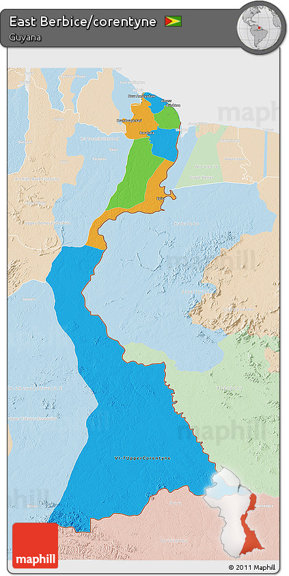 Political 3D Map of East Berbice/corentyne, lighten