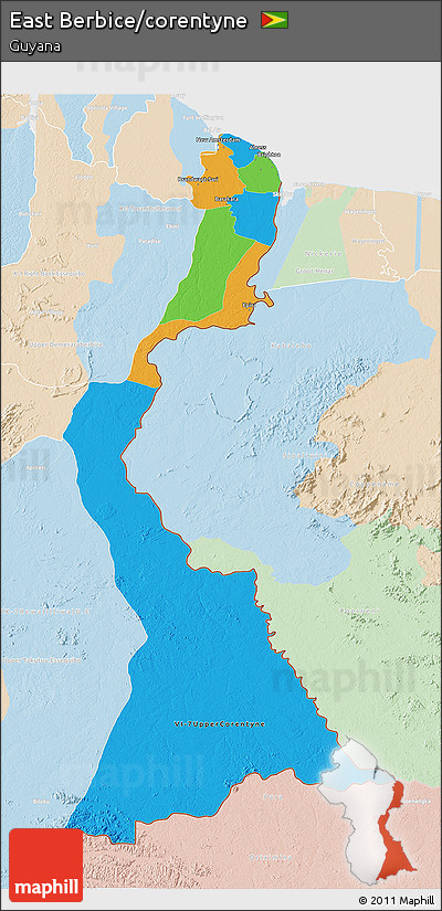 Political 3D Map of East Berbice/corentyne, lighten