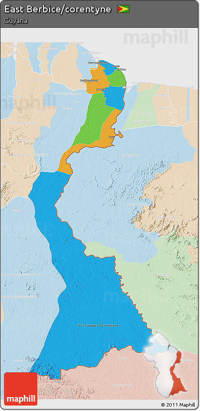 Political 3D Map of East Berbice/corentyne, lighten
