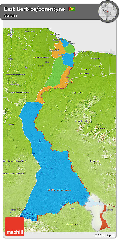 Political 3D Map of East Berbice/corentyne, physical outside