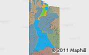 Political 3D Map of East Berbice/corentyne, semi-desaturated
