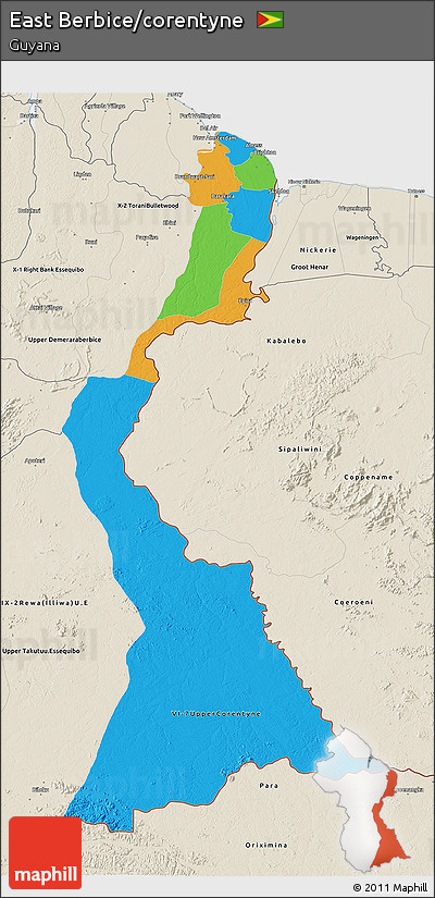 Political 3D Map of East Berbice/corentyne, shaded relief outside