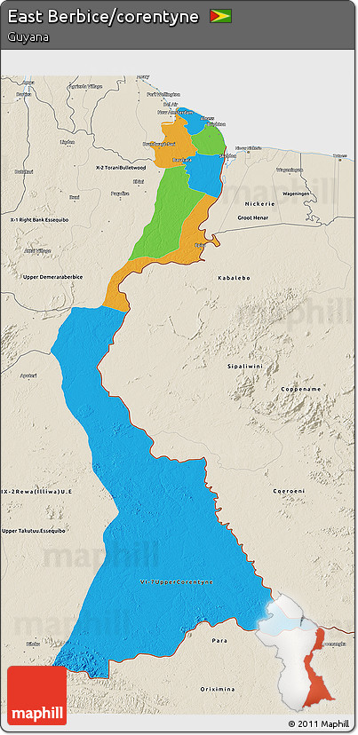Political 3D Map of East Berbice/corentyne, shaded relief outside