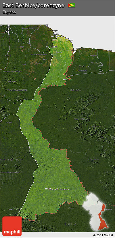 Satellite 3D Map of East Berbice/corentyne, darken