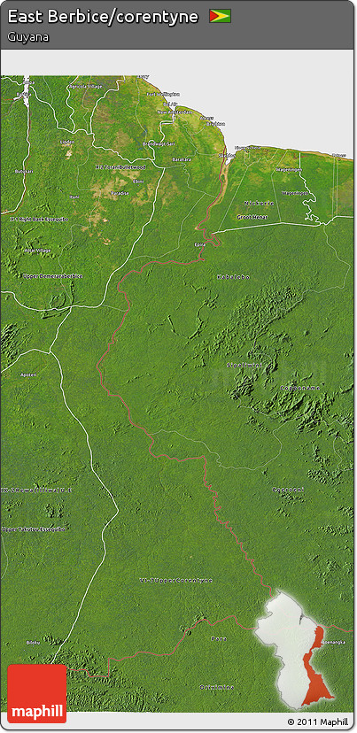 Satellite 3D Map of East Berbice/corentyne