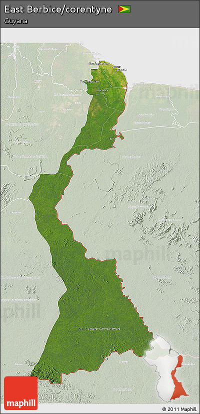 Satellite 3D Map of East Berbice/corentyne, lighten