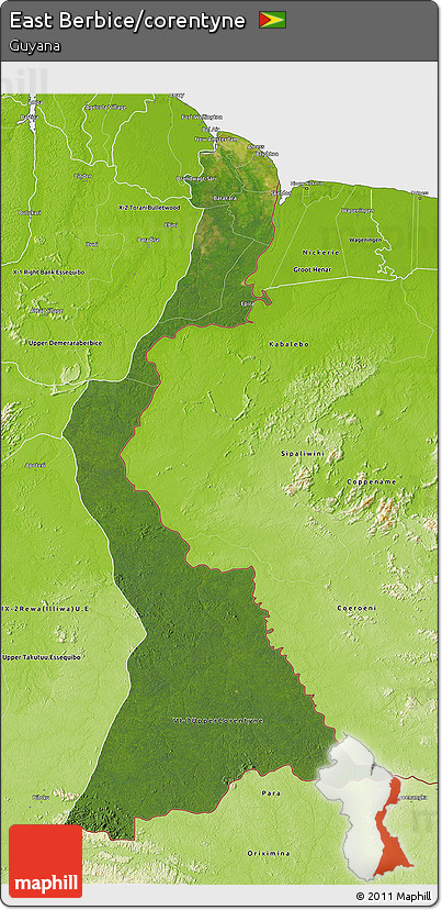 Satellite 3D Map of East Berbice/corentyne, physical outside