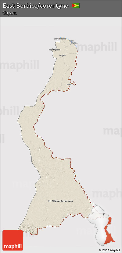 Shaded Relief 3D Map of East Berbice/corentyne, cropped outside