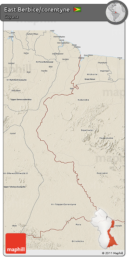 Shaded Relief 3D Map of East Berbice/corentyne