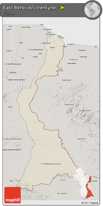 Shaded Relief 3D Map of East Berbice/corentyne, semi-desaturated