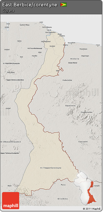 Shaded Relief 3D Map of East Berbice/corentyne, semi-desaturated