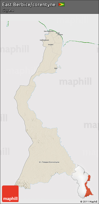 Shaded Relief 3D Map of East Berbice/corentyne, single color outside