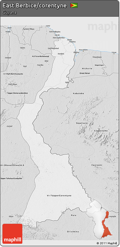 Silver Style 3D Map of East Berbice/corentyne