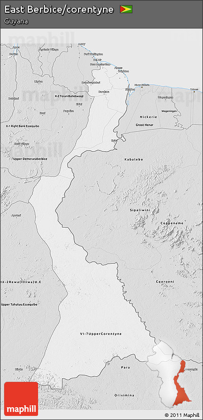Silver Style 3D Map of East Berbice/corentyne