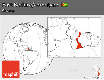 Blank Location Map of East Berbice/corentyne, within the entire country