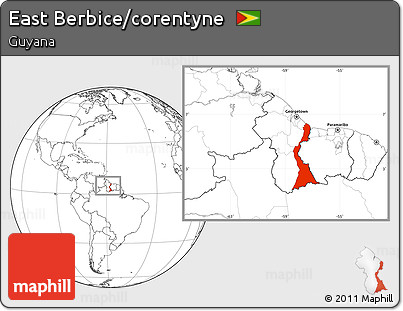 Blank Location Map of East Berbice/corentyne, within the entire country