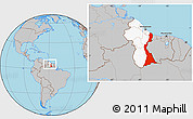 Gray Location Map of East Berbice/corentyne, highlighted country, within the entire country