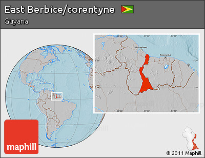 Gray Location Map of East Berbice/corentyne, hill shading