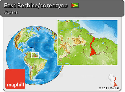Physical Location Map of East Berbice/corentyne, within the entire country