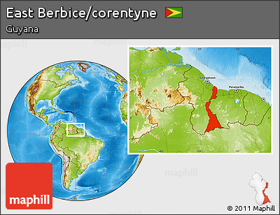 Physical Location Map of East Berbice/corentyne, within the entire country