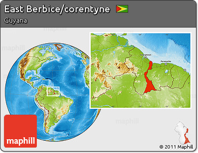 Physical Location Map of East Berbice/corentyne, within the entire country