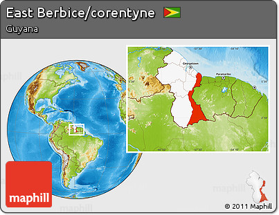 Physical Location Map of East Berbice/corentyne, highlighted country