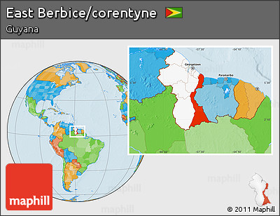 Political Location Map of East Berbice/corentyne, highlighted country