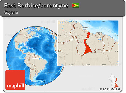 Shaded Relief Location Map of East Berbice/corentyne