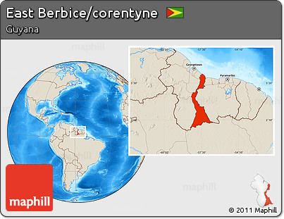 Shaded Relief Location Map of East Berbice/corentyne