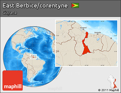 Shaded Relief Location Map of East Berbice/corentyne