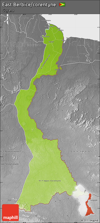 Physical Map of East Berbice/corentyne, desaturated