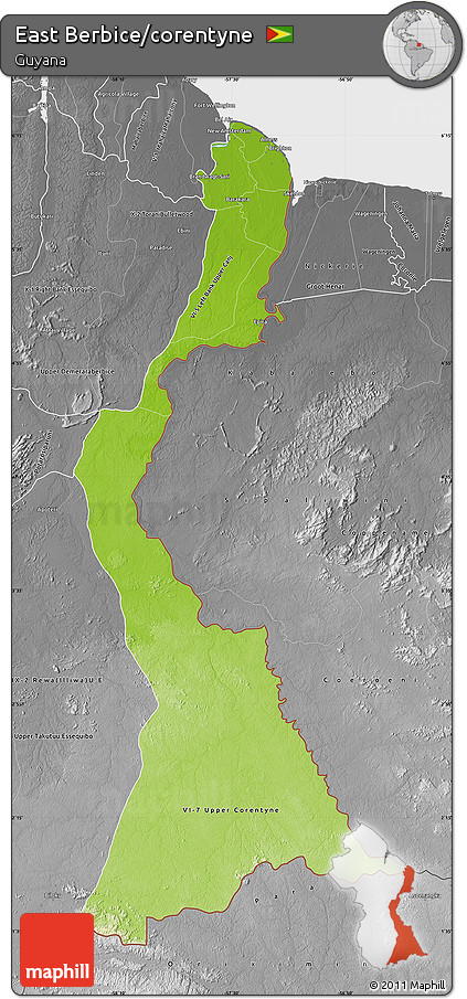 Physical Map of East Berbice/corentyne, desaturated