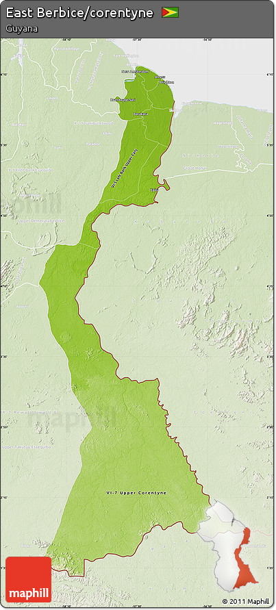 Physical Map of East Berbice/corentyne, lighten