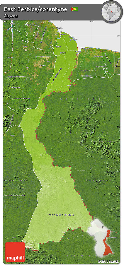 Physical Map of East Berbice/corentyne, satellite outside