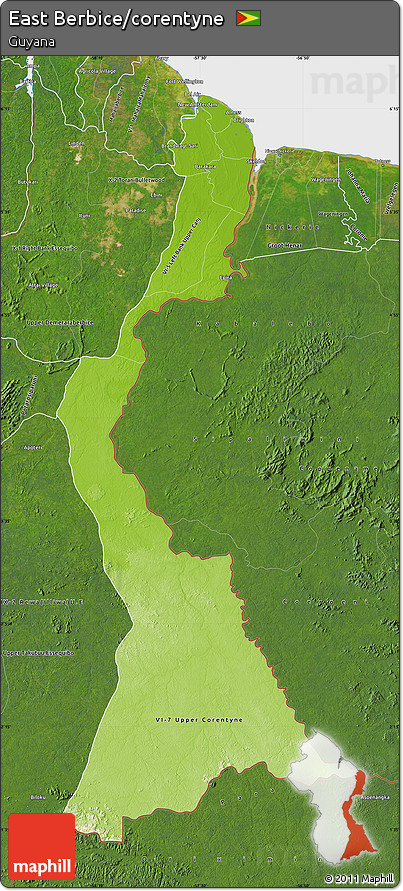 Physical Map of East Berbice/corentyne, satellite outside