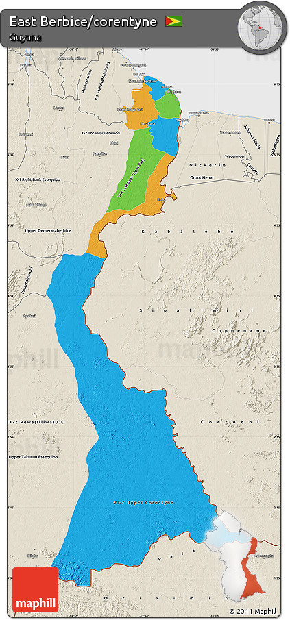 Political Map of East Berbice/corentyne, shaded relief outside