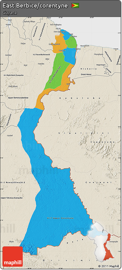 Political Map of East Berbice/corentyne, shaded relief outside