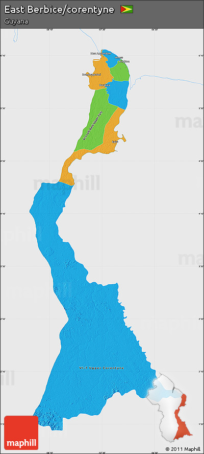 Political Map of East Berbice/corentyne, single color outside