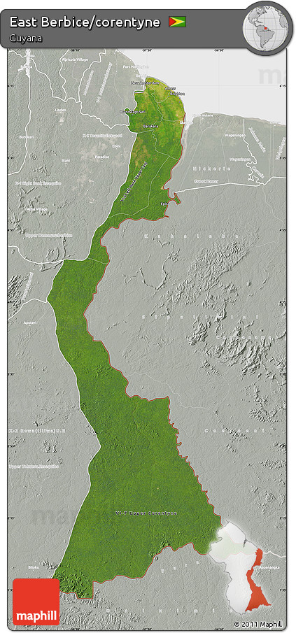 Satellite Map of East Berbice/corentyne, lighten, semi-desaturated
