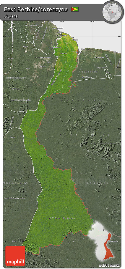 Satellite Map of East Berbice/corentyne, semi-desaturated