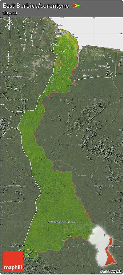 Satellite Map of East Berbice/corentyne, semi-desaturated