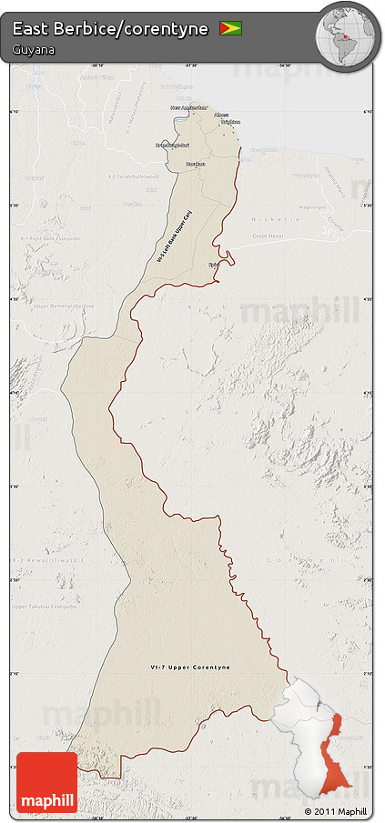 Shaded Relief Map of East Berbice/corentyne, lighten