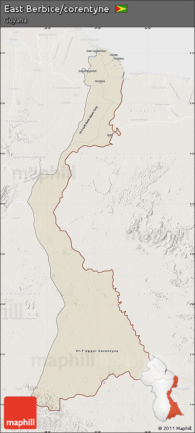 Shaded Relief Map of East Berbice/corentyne, lighten