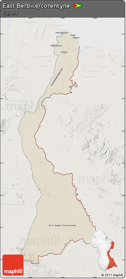 Shaded Relief Map of East Berbice/corentyne, lighten
